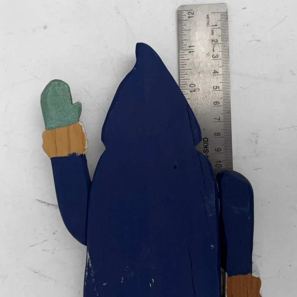 VTG Folk Art Hand Carved Wooden Blue Old World Santa Claus Figurine 12in
